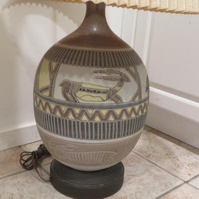 MID CENTURY MODERN EGYPTIAN HIEROGLYPH TABLE LAMP! VTG 1950'S KNOLL RAYMOR RETRO