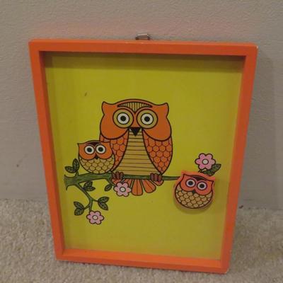 Vintage Woodland Nursery Childs Decor Wall Art w/ Magnet - Lot of 2 - Owls & Cat