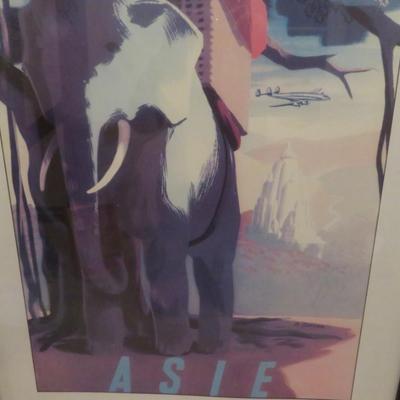 Air France Asia 1950 Travel Poster - Original in Frame 30 5/8" x 45 5/8"