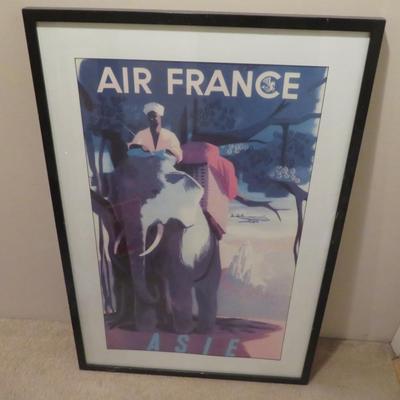 Air France Asia 1950 Travel Poster - Original in Frame 30 5/8" x 45 5/8"