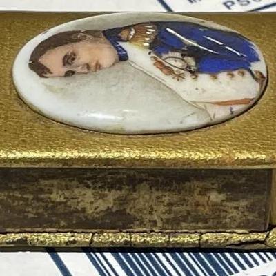 Vintage Napoleon Miniature Porcelain Hand Painted Cameo Match Box with Striker Panel Scarce Find.