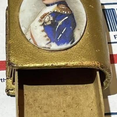 Vintage Napoleon Miniature Porcelain Hand Painted Cameo Match Box with Striker Panel Scarce Find.