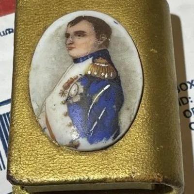 Vintage Napoleon Miniature Porcelain Hand Painted Cameo Match Box with Striker Panel Scarce Find.