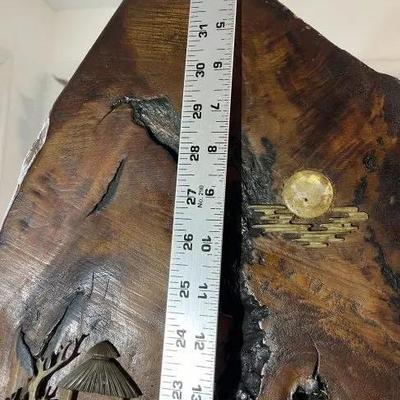 Vintage Unique Japanese George Nakashima Style Walnut Decor 32" Tall with Applied Bone Carvings in Good Condition.