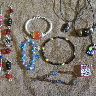 Estate Jewelry Glass Bead Bracelet & Necklace Lot - Lot of Ten Pieces -