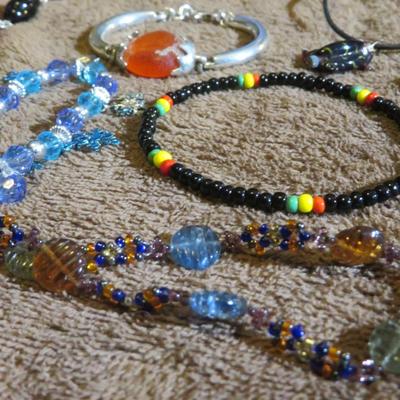 Estate Jewelry Glass Bead Bracelet & Necklace Lot - Lot of Ten Pieces -
