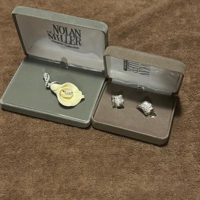 Nolan, Miller, flower, brooch, and rhinestone earrings, estate lot