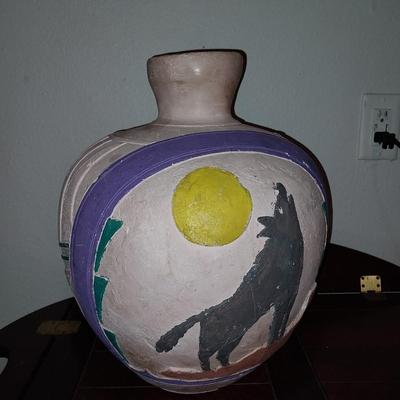 PAINTED CLAY JUG AND TWO SMALL DREAM CATCHERS