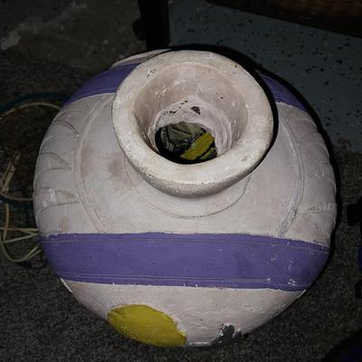 PAINTED CLAY JUG AND TWO SMALL DREAM CATCHERS