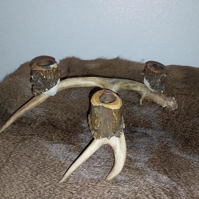 ANTLER STAND AND TWO INDIAN HEAD FIGURINES