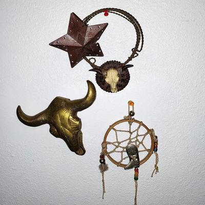 RACCON HAT- DECRO WALL HANGING-BRASS BULL SKULL