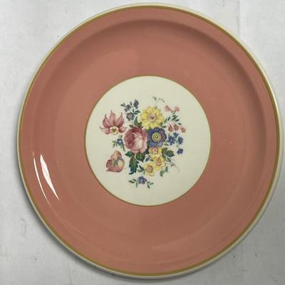 Syracuse Peach-Salmon Wide Band Floral Center Dinner Plate