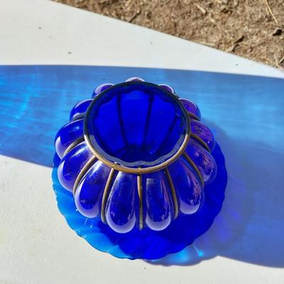 BLUE GLASS VASE AND CANDLE HOLDER