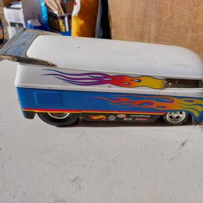 DIECAST HOME DEPOT RACE CAR AND 1969 HOTWHEELS VW BUS FULL SIZE