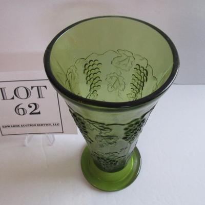 Older Green Vase With Grapes Pattern