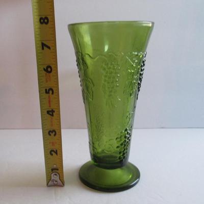 Older Green Vase With Grapes Pattern
