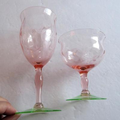 Vintage Watermelon Etched Goblet and Sherbert