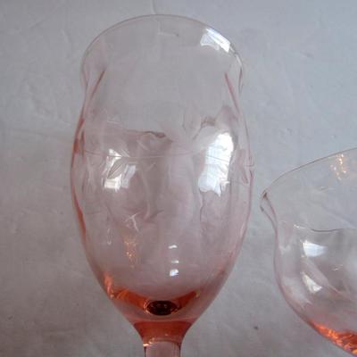 Vintage Watermelon Etched Goblet and Sherbert