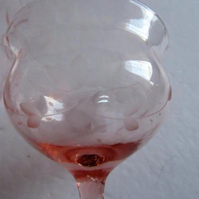 Vintage Watermelon Etched Goblet and Sherbert