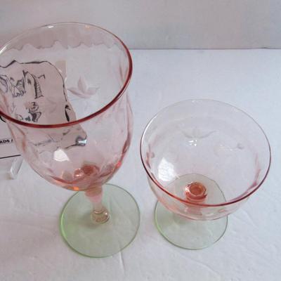 Vintage Watermelon Etched Goblet and Sherbert