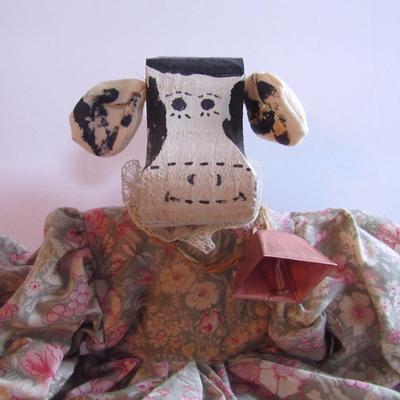 Funny Miss Cow Shelf Sitter, Wood and Fabric, Hand Made