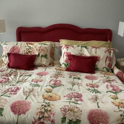 King bed headboard & frame, fabric padded 56