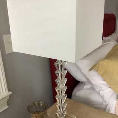 2 Lucite Lamps, square shades, 29"H 14" x 14"
