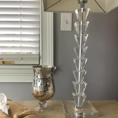 2 Lucite Lamps, square shades, 29"H 14" x 14"
