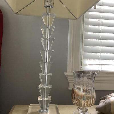 2 Lucite Lamps, square shades, 29"H 14" x 14"
