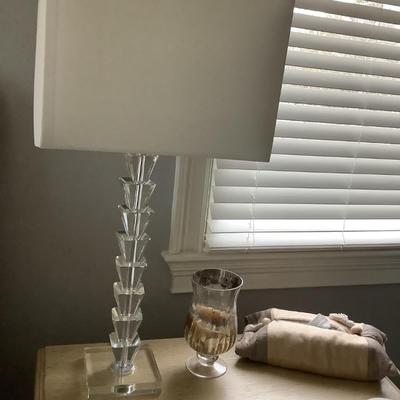 2 Lucite Lamps, square shades, 29"H 14" x 14"