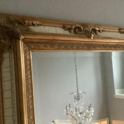 Beveled ornately gold crackled framed mirror 48"H 36"W