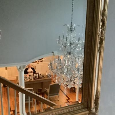 Beveled ornately gold crackled framed mirror 48"H 36"W