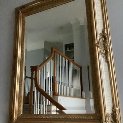 Beveled ornately gold crackled framed mirror 48