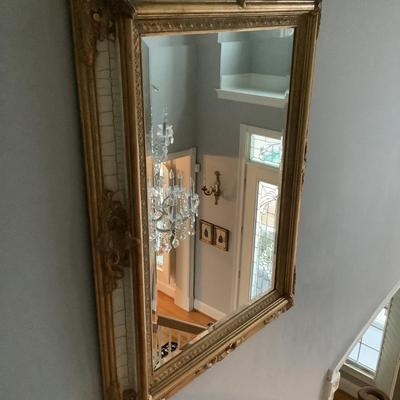 Beveled ornately gold crackled framed mirror 48