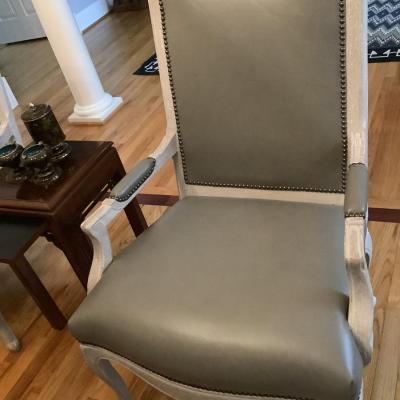 2 Quality Nail Head Grey Leather Chairs 40"H 27"W 20" seat depth