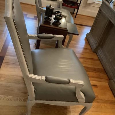 2 Quality Nail Head Grey Leather Chairs 40"H 27"W 20" seat depth
