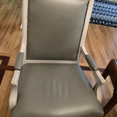 2 Quality Nail Head Grey Leather Chairs 40