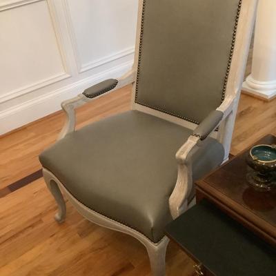 2 Quality Nail Head Grey Leather Chairs 40