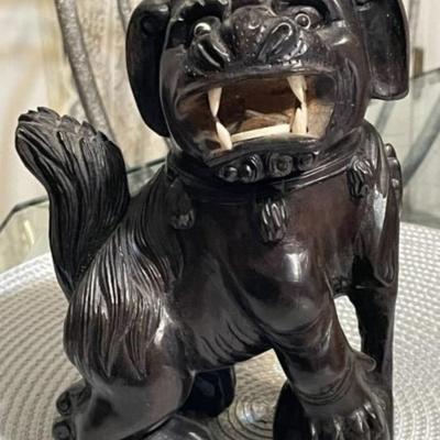VINTAGE Asian c1900 Hand Carved Hard Wooden Foo Dog Lion Figure 8.25" Tall & 5.5" Wide in Good Preowned Condition as Pictured.