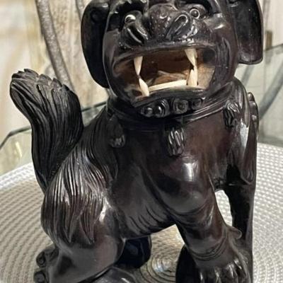 VINTAGE Asian c1900 Hand Carved Hard Wooden Foo Dog Lion Figure 8.25