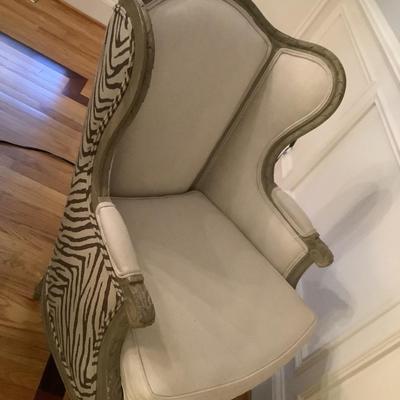 Cream & brown pattern print large single chair 41"H 28"L 22"depth