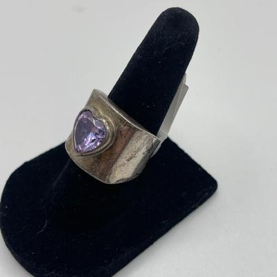Sterling Silver Ring Set with Purple Heart Shaped CZ | EstateSales.org