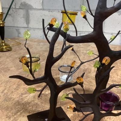 Fall/Halloween Decor 5 metal trees with glass holders for candles/battery operated candles included