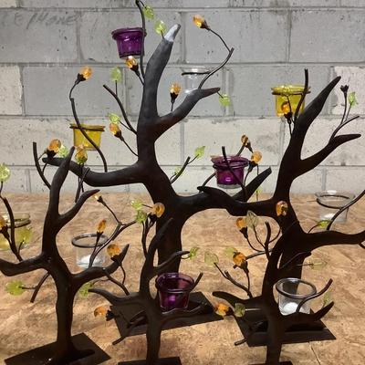 Fall/Halloween Decor 5 metal trees with glass holders for candles/battery operated candles included