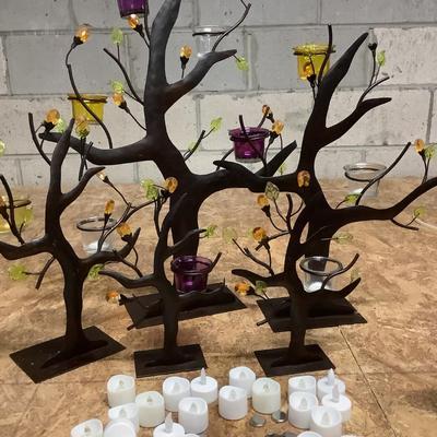 Fall/Halloween Decor 5 metal trees with glass holders for candles/battery operated candles included