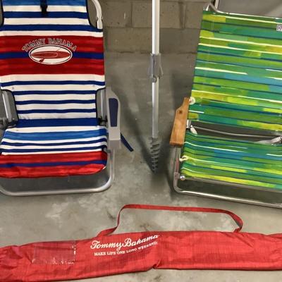 Tommy Bahama like new sand umbrella, Tommy Bahama beach chair, and Rio beach chair