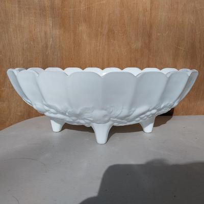 MILKGLASS BOWL AND PAIR CANDLE HOLDERS