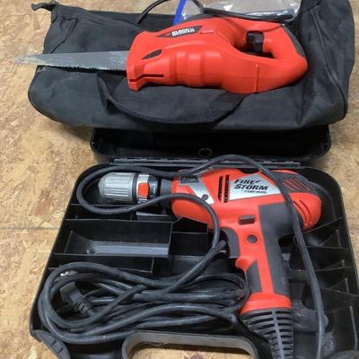 Black & Decker saw with bag, Fire Storm drill with case -both corded