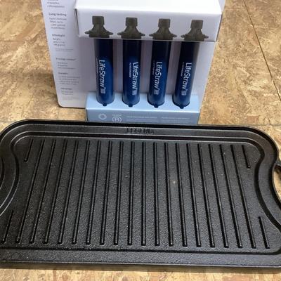 Legend cast iron griddle and NIB lifestraws, personal water filters
