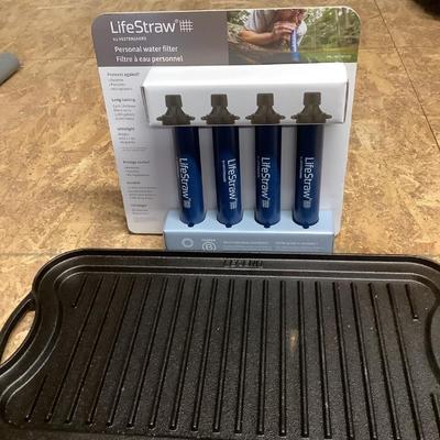 Legend cast iron griddle and NIB lifestraws, personal water filters